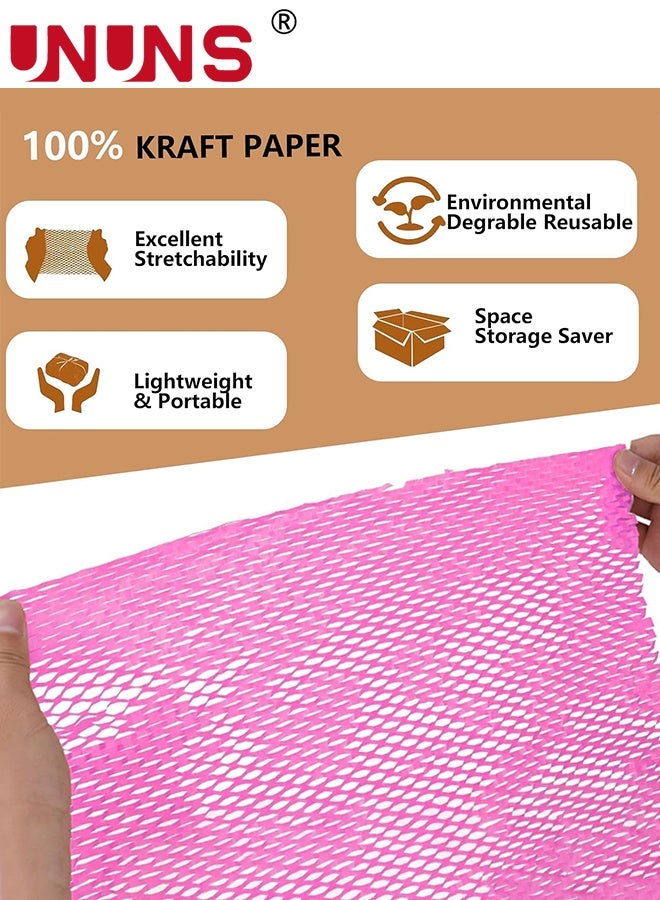 UNUNS Honeycomb Packing Paper,38cm x 20m Sustainable Alternative To Bubble Wrap For Moving Shipping Packing Roll,Eco Friendly Bubble Wrap Alternative Roll Kraft Paper Packing,Pink - Image 3